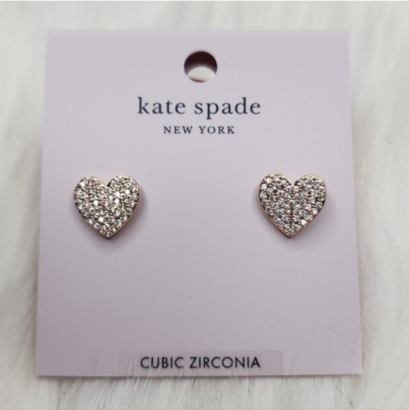 Kate Spade Yours Truly Pave Heart Studs Clear Rose Gold Earrings - Picture 5 of 8